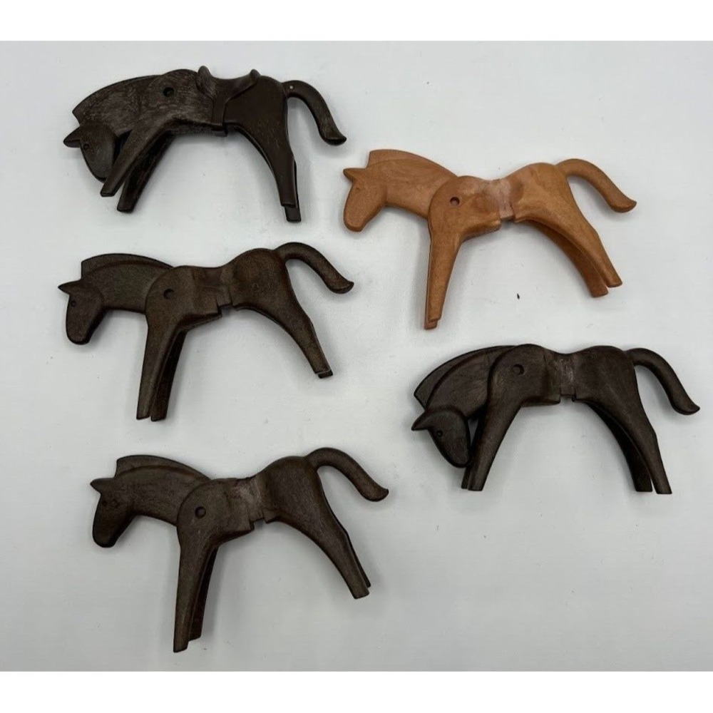 Vintage Playmobil 1974 Geobra Horse Lot of 5 Brown Tan Articulated Figures
